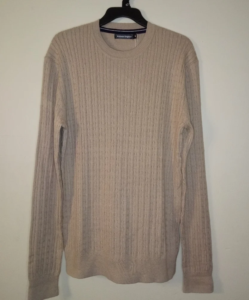knitwear kingdom Khaki crewneck cable-knit long sleeve Sweater